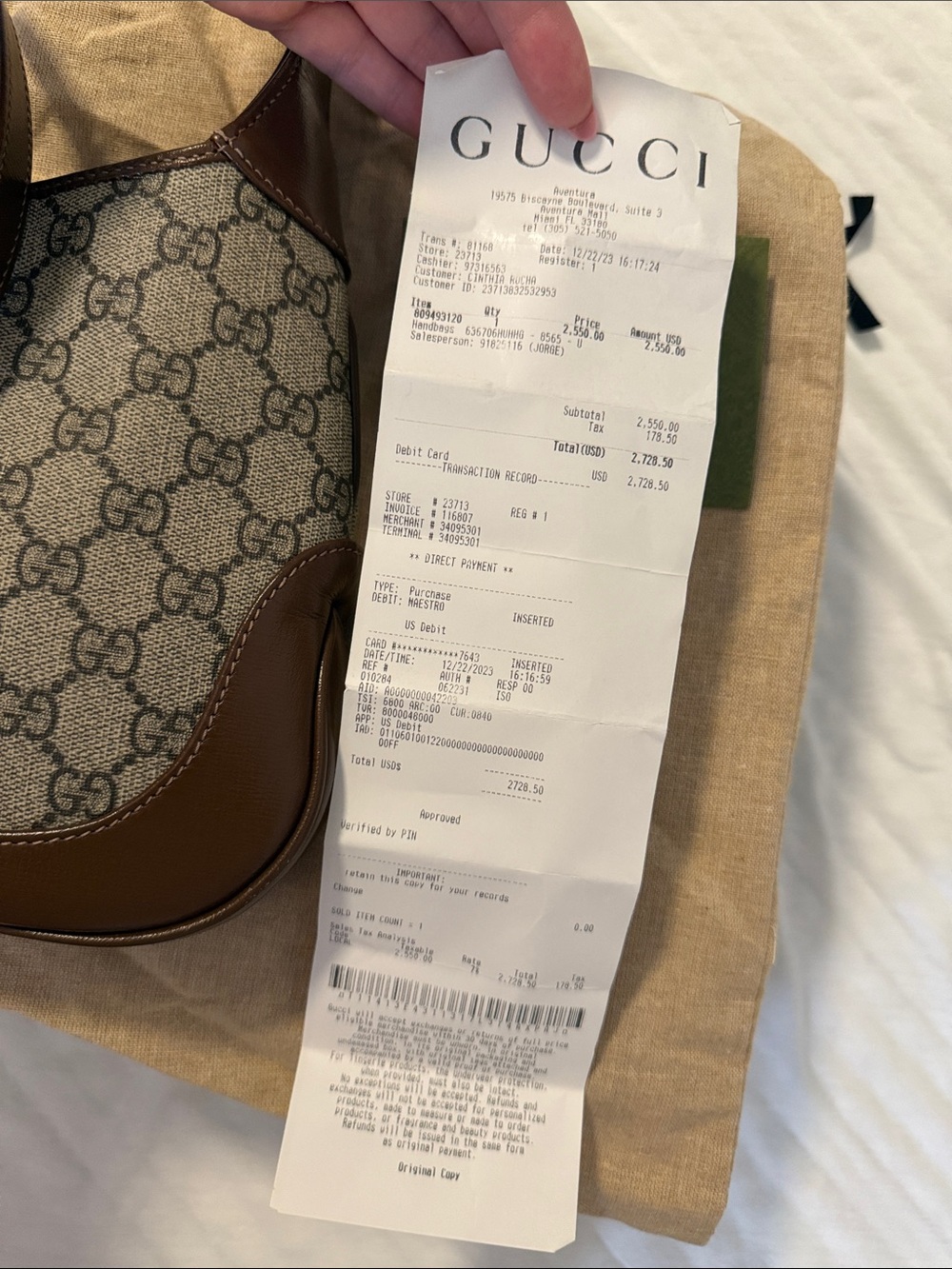 Gucci Brown GG Supreme Shoulder Bag with Green-Red Web - Picture 3 of 16